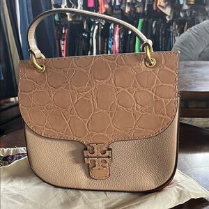 Tory Burch Croc-Embossed Tan Shoulder Bag